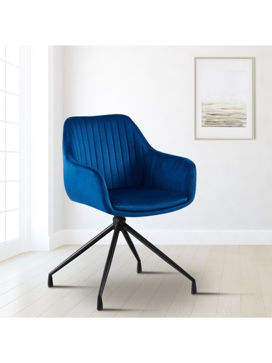 Chaise de salle à manger en velours Welby, bleu foncé Chaise de salle à manger en velours Welby, bleu foncé