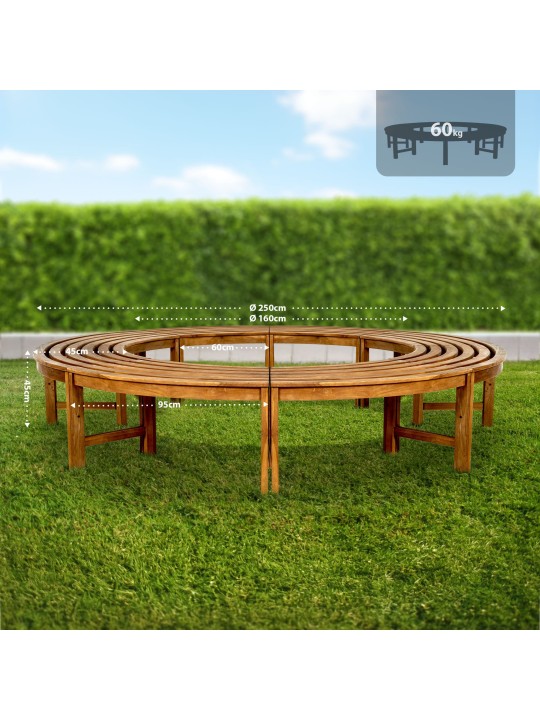 Banc d'arbre Nila 250 cm rond SANS dossier, brun