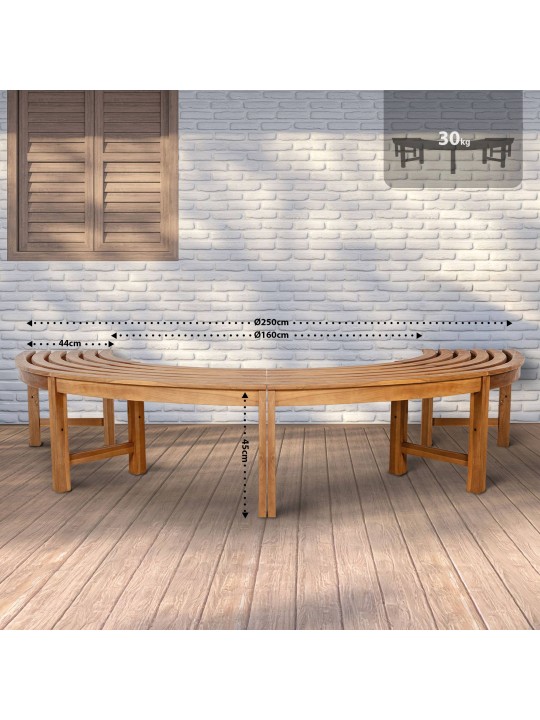 Banc d'arbre Mâle 250 cm semi-circulaire SANS dossier, teck Banc d'arbre Mâle 250 cm semi-circulaire SANS dossier, teck