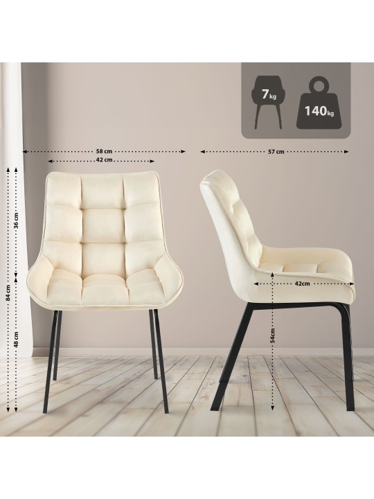 Chaise Saranda velours, crème