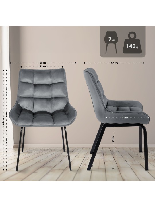 Chaise Saranda velours, gris foncé