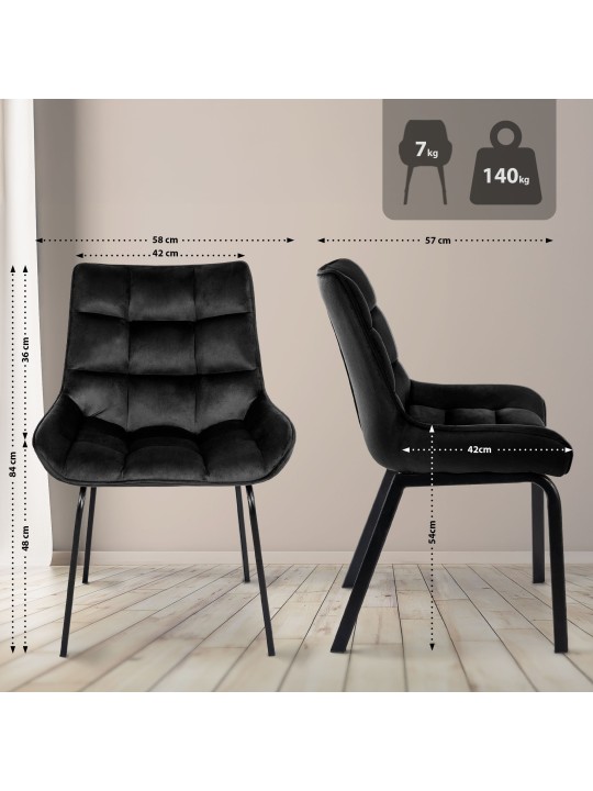 Chaise Saranda velours, noir