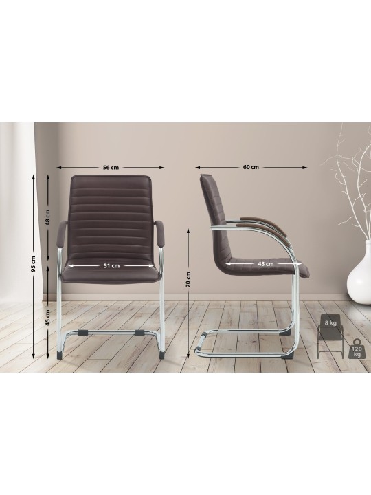 Lot de 2 chaises visiteurs Tira simili cuir, brun