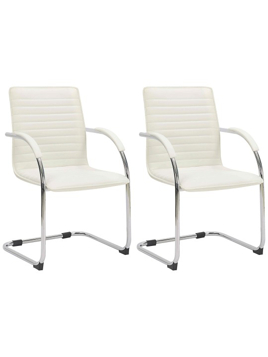 Lot de 2 chaises visiteurs Tira simili cuir, crème