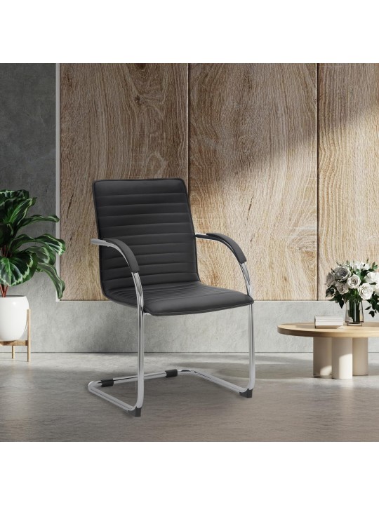 Lot de 2 chaises visiteurs Tira simili cuir, noir