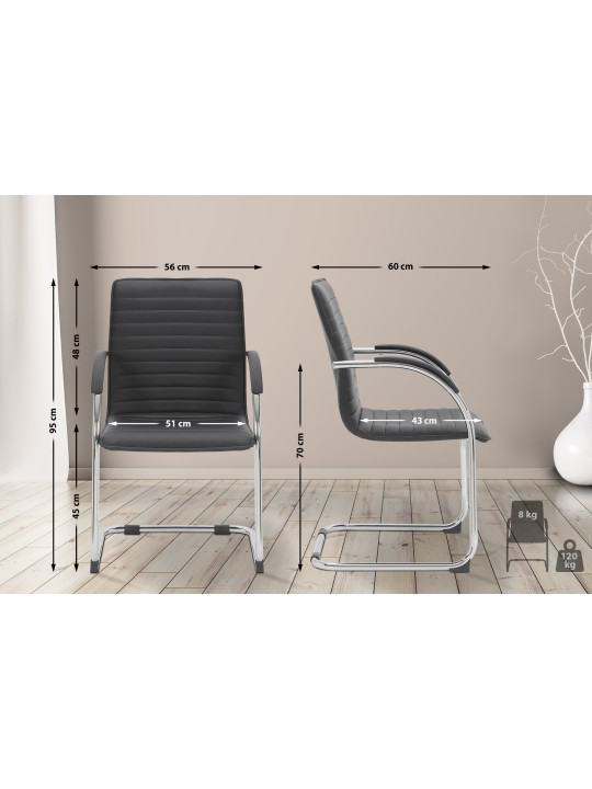 Lot de 2 chaises visiteurs Tira simili cuir, noir