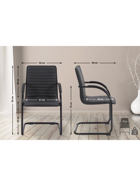 Lot de 2 chaises visiteurs Tira simili cuir, noir/noir Lot de 2 chaises visiteurs Tira simili cuir, noir/noir