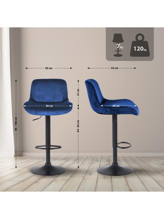 Tabouret de bar Solon velours, bleu
