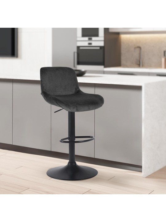 Tabouret de bar Solon velours, noir