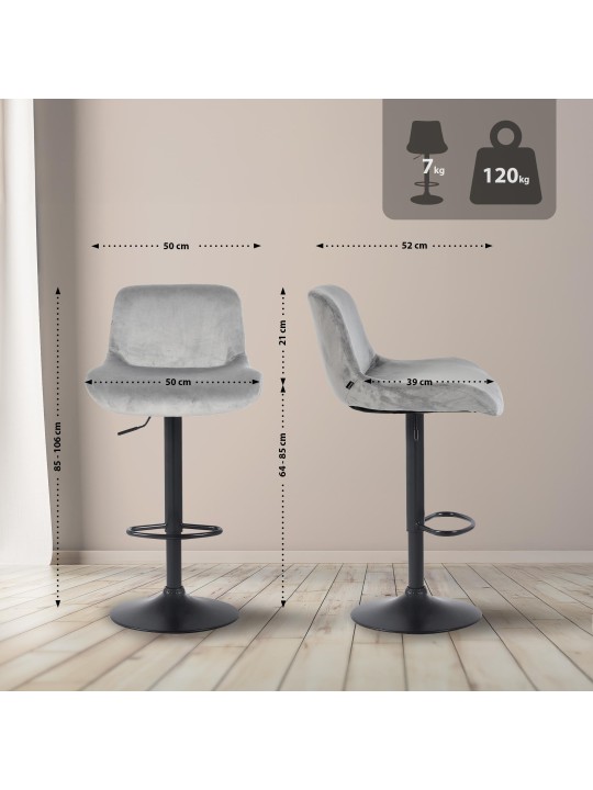 Tabouret de bar Solon velours, gris