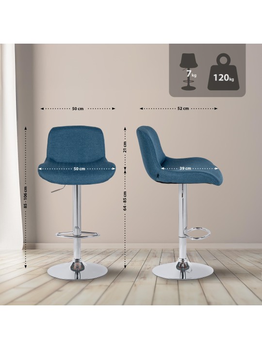 Tabouret de bar Solon tissu chromé, bleu