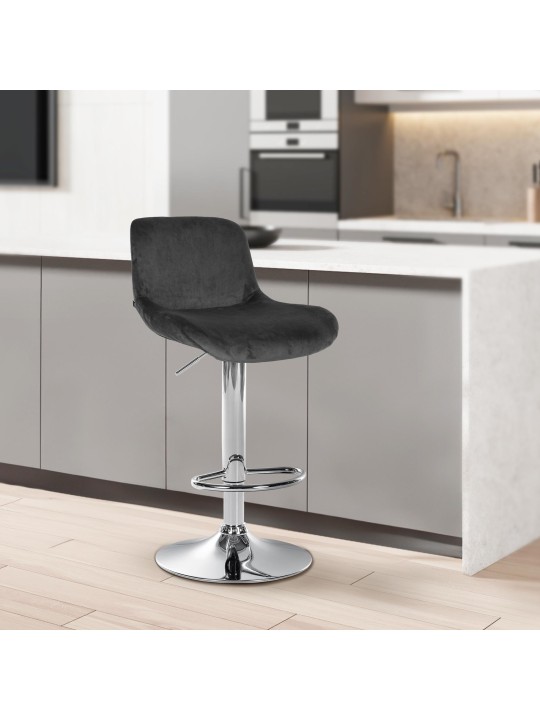 Tabouret de bar Solon velours chromé, noir