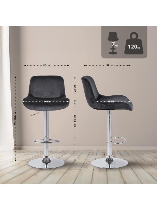 Tabouret de bar Solon velours chromé, noir