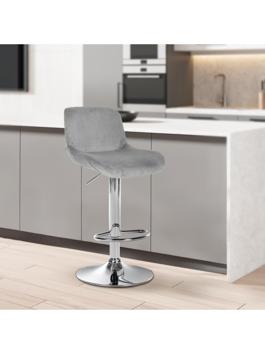 Tabouret de bar Solon velours chromé, gris