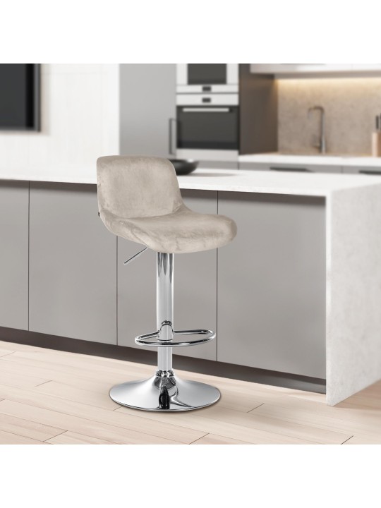 Tabouret de bar Solon velours chromé, crème