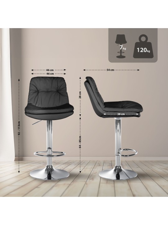 Tabouret de bar Laurel simili cuir chromé, noir