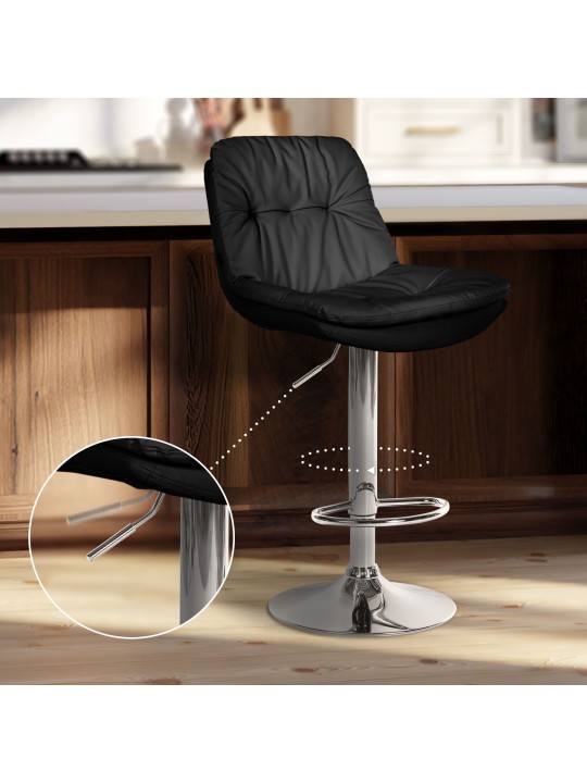 Tabouret de bar Laurel simili cuir chromé, noir