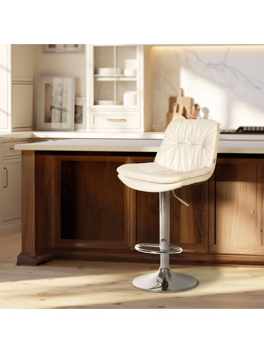 Tabouret de bar Laurel simili cuir chromé, blanc