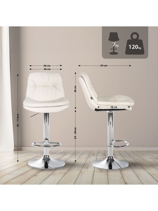 Tabouret de bar Laurel simili cuir chromé, blanc