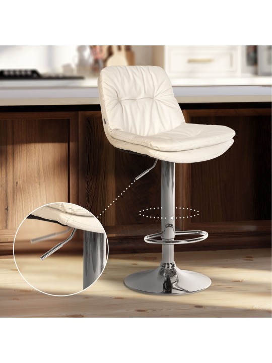 Tabouret de bar Laurel simili cuir chromé, blanc