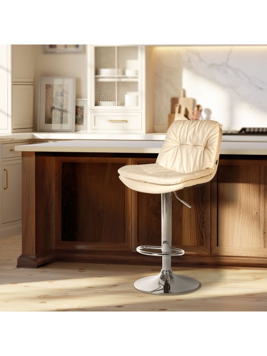 Tabouret de bar Laurel simili cuir chromé, crème Tabouret de bar Laurel simili cuir chromé, crème