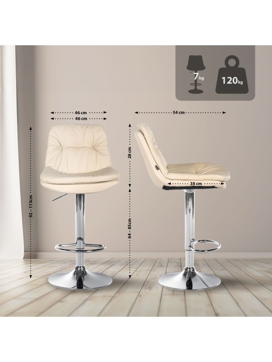 Tabouret de bar Laurel simili cuir chromé, crème Tabouret de bar Laurel simili cuir chromé, crème