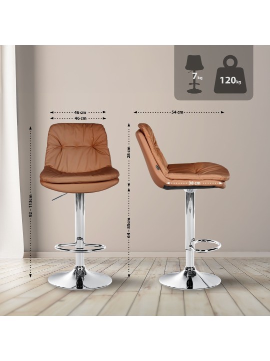 Tabouret de bar Laurel simili cuir chromé, brun clair