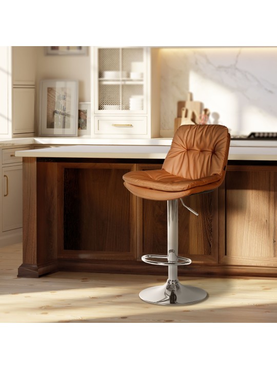 Tabouret de bar Laurel simili cuir chromé, brun clair
