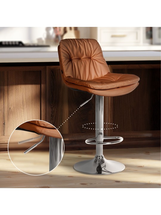 Tabouret de bar Laurel simili cuir chromé, brun clair