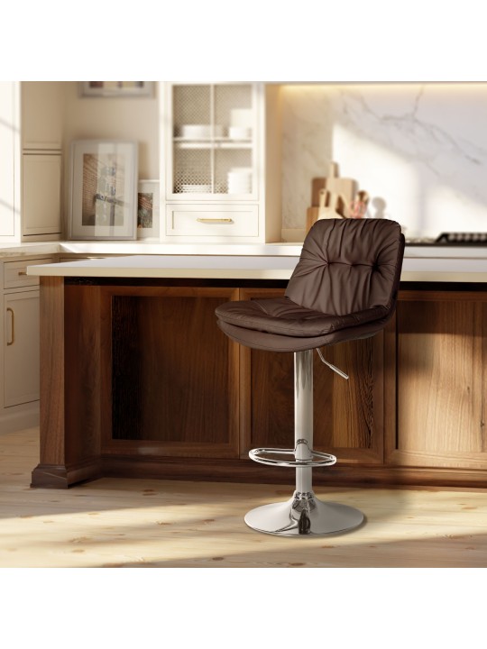 Tabouret de bar Laurel simili cuir chromé, brun