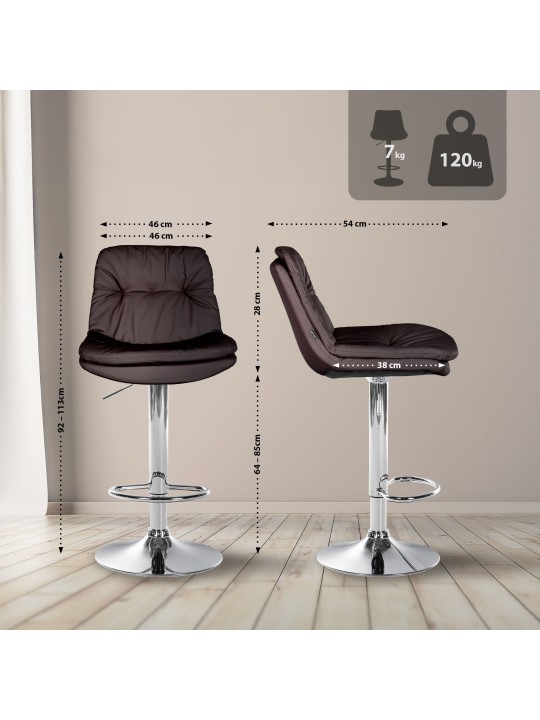 Tabouret de bar Laurel simili cuir chromé, brun