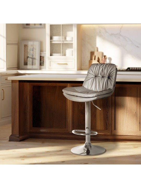 Tabouret de bar Laurel simili cuir chromé, gris Tabouret de bar Laurel simili cuir chromé, gris
