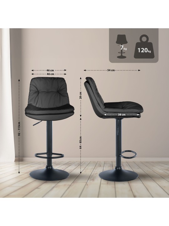 Tabouret de bar Laurel simili cuir, noir