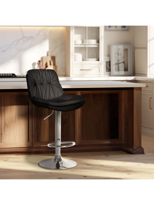 Tabouret de bar Laurel simili cuir chromé, noir