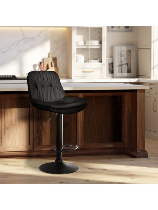 Tabouret de bar Laurel simili cuir, noir