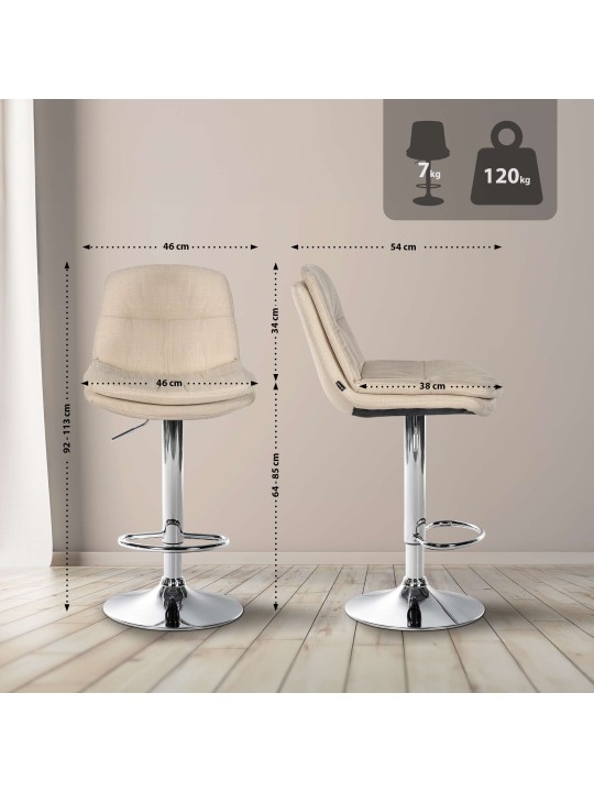 Tabouret de bar Laurel tissu chromé, crème Tabouret de bar Laurel tissu chromé, crème