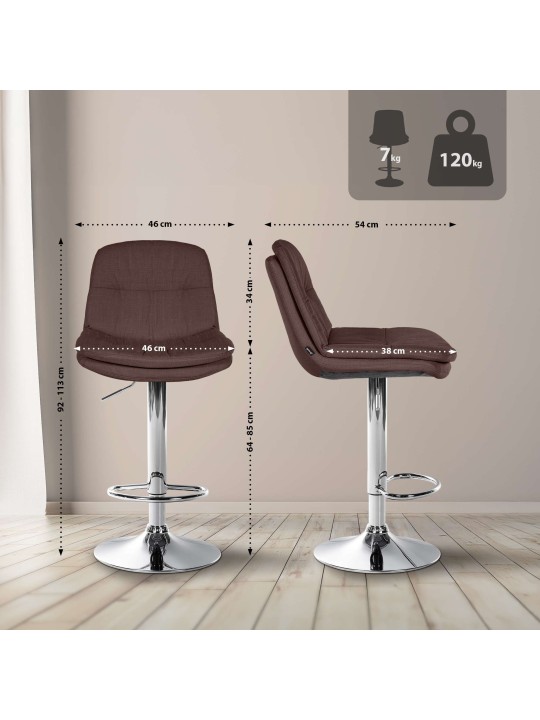 Tabouret de bar Laurel tissu chrome, brun
