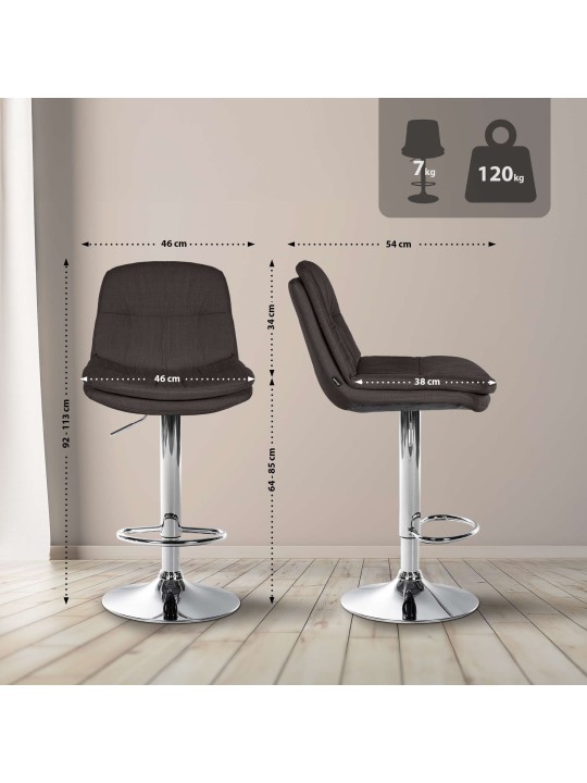 Tabouret de bar Laurel tissu chrome, gris foncé