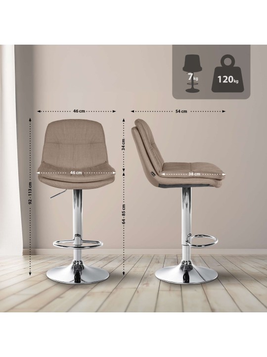 Tabouret de bar Laurel tissu chrome, taupe