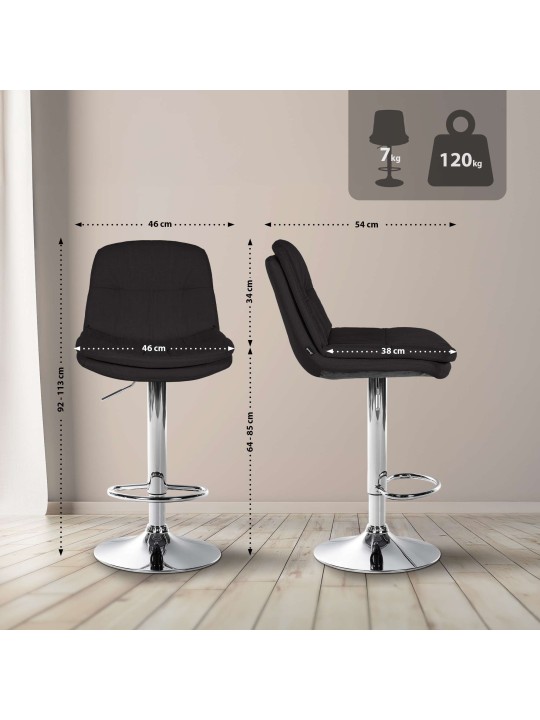 Tabouret de bar Laurel tissu chrome, noir