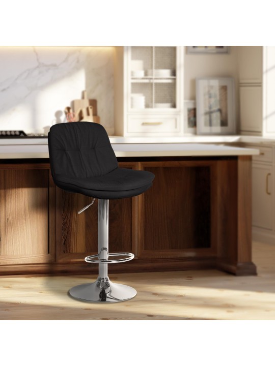 Tabouret de bar Laurel tissu chrome, noir