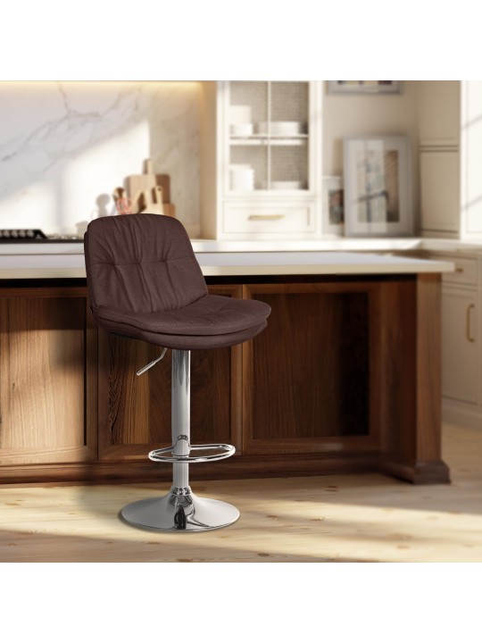 Tabouret de bar Laurel tissu chrome, brun