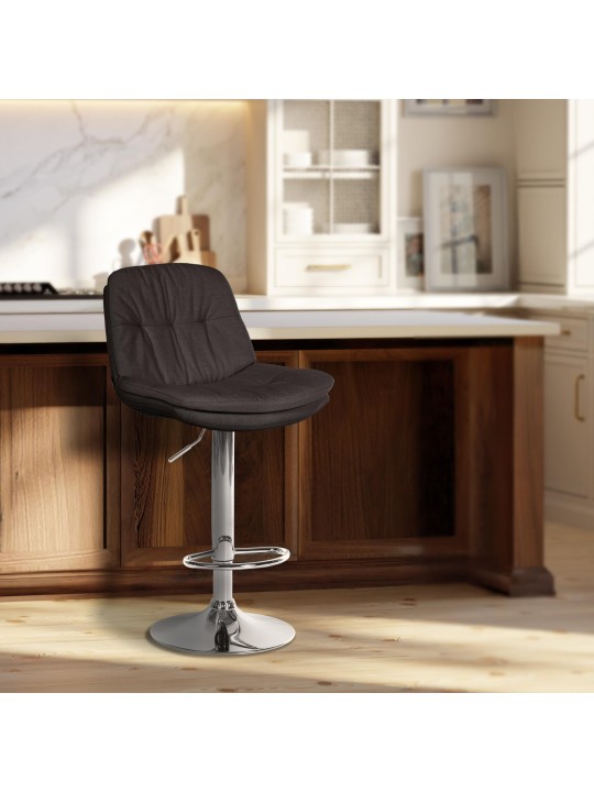 Tabouret de bar Laurel tissu chrome, gris foncé