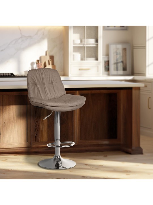 Tabouret de bar Laurel tissu chrome, taupe
