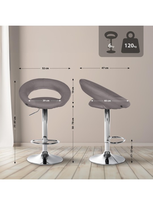 Tabouret de bar Olinda tissu chromé, gris