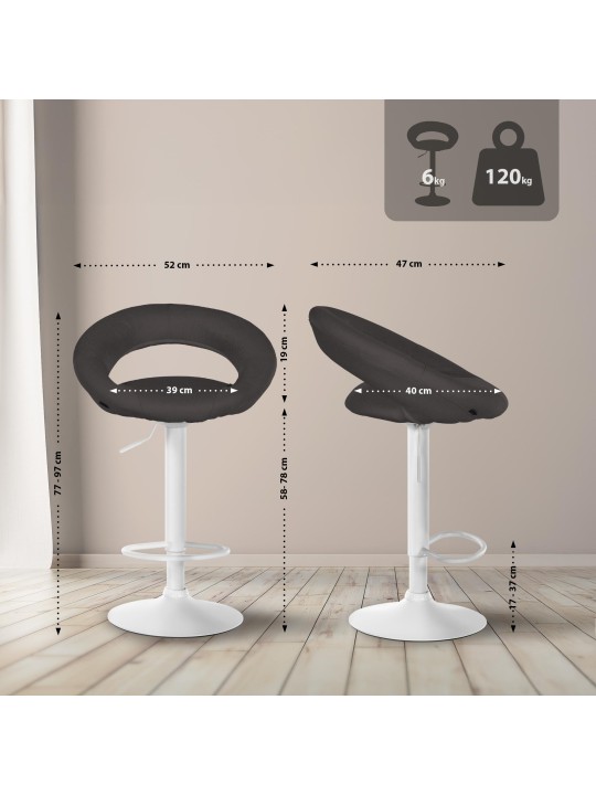 Lot de 2 tabourets de bar Olinda tissu, gris foncé