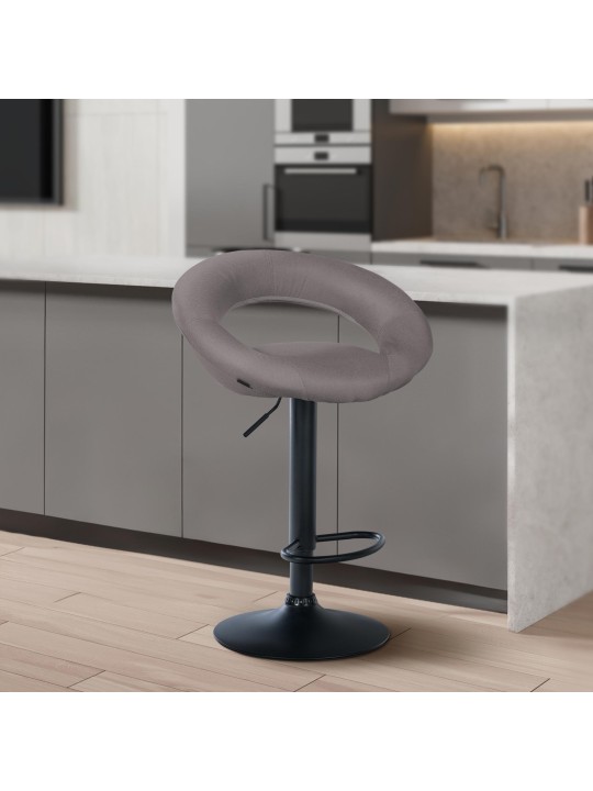 Lot de 2 tabourets de bar Olinda tissu, gris