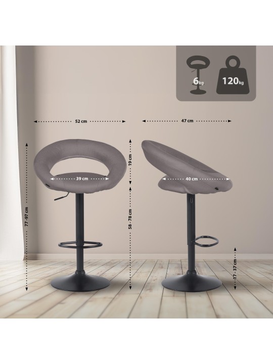 Lot de 2 tabourets de bar Olinda tissu, gris