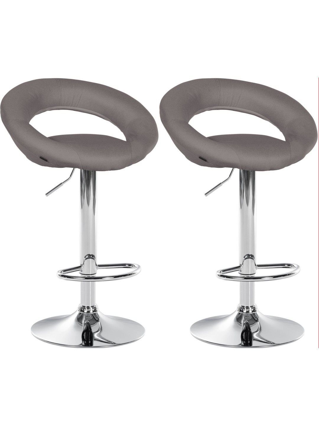 Lot de 2 tabourets de bar Olinda tissu chrome, gris