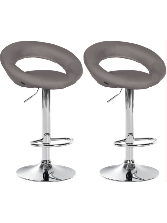 Lot de 2 tabourets de bar Olinda tissu chrome, gris